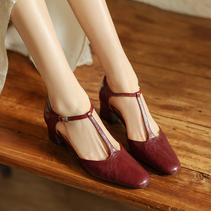 Althea | Leather T-Strap Heels