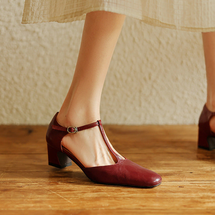 Althea | Leather T-Strap Heels