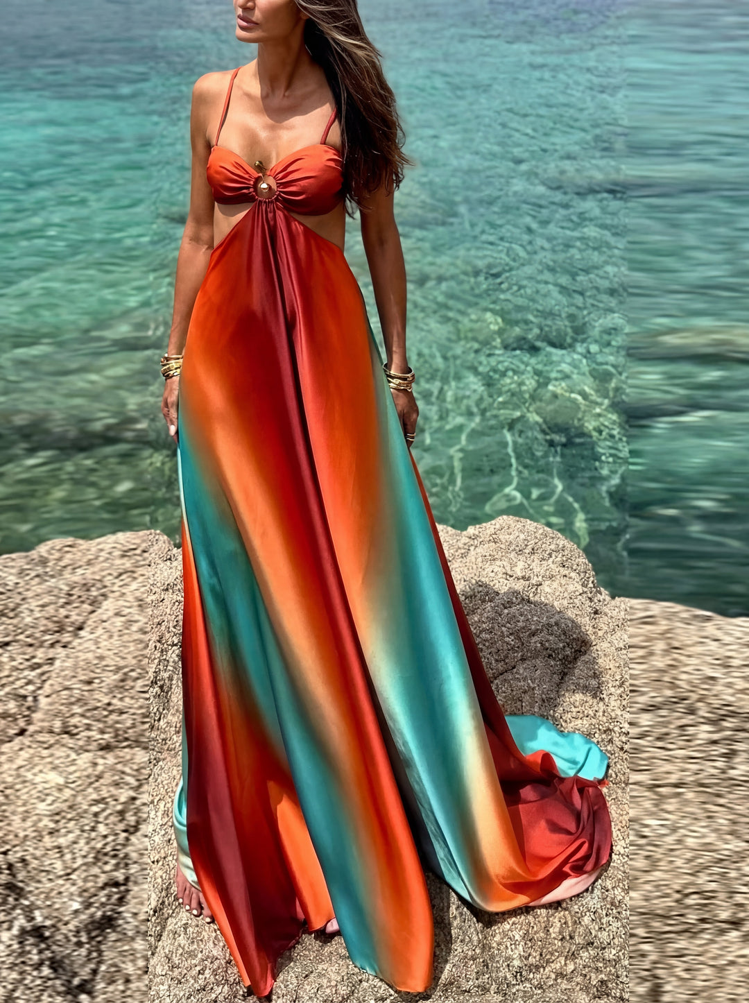 Maxi Dress for Women - Sunset Ombre Sleeveless Summer Dress