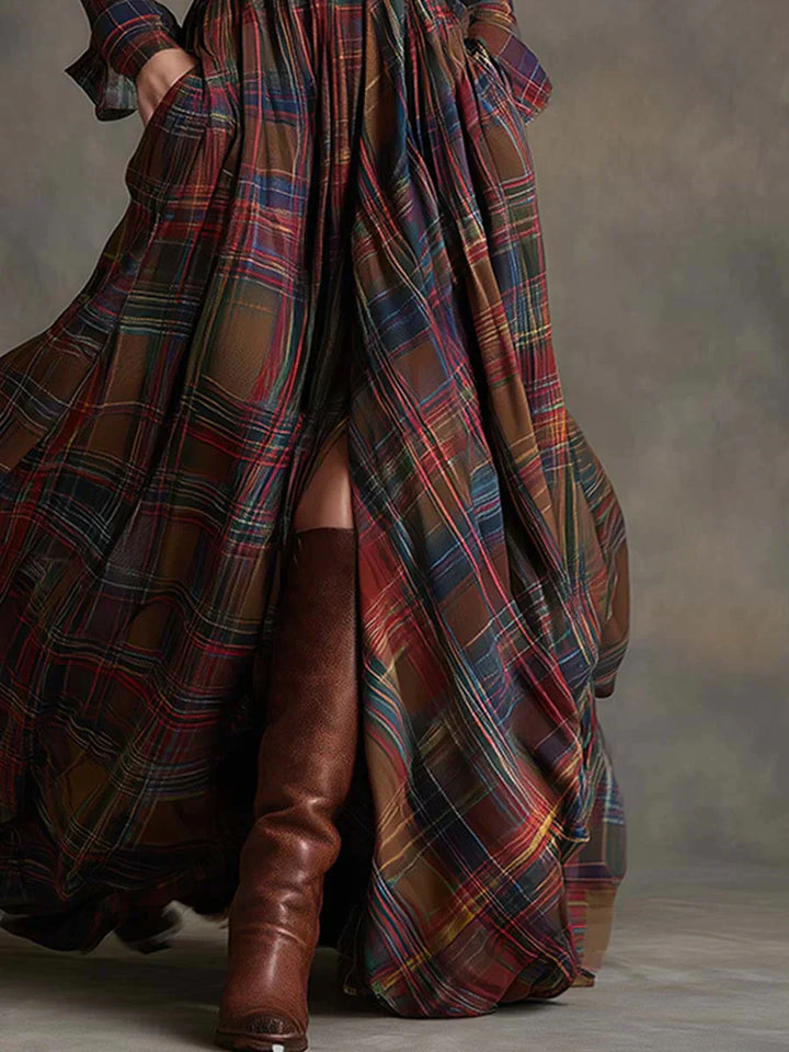 Sara | Retro Checkered Long Dress