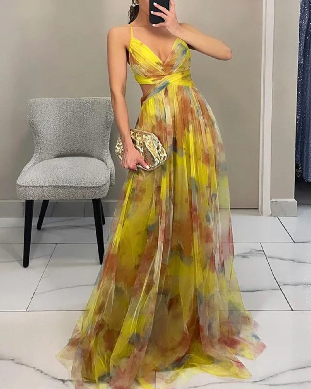 Floral Maxi Dress | Spaghetti Strap Watercolor Print