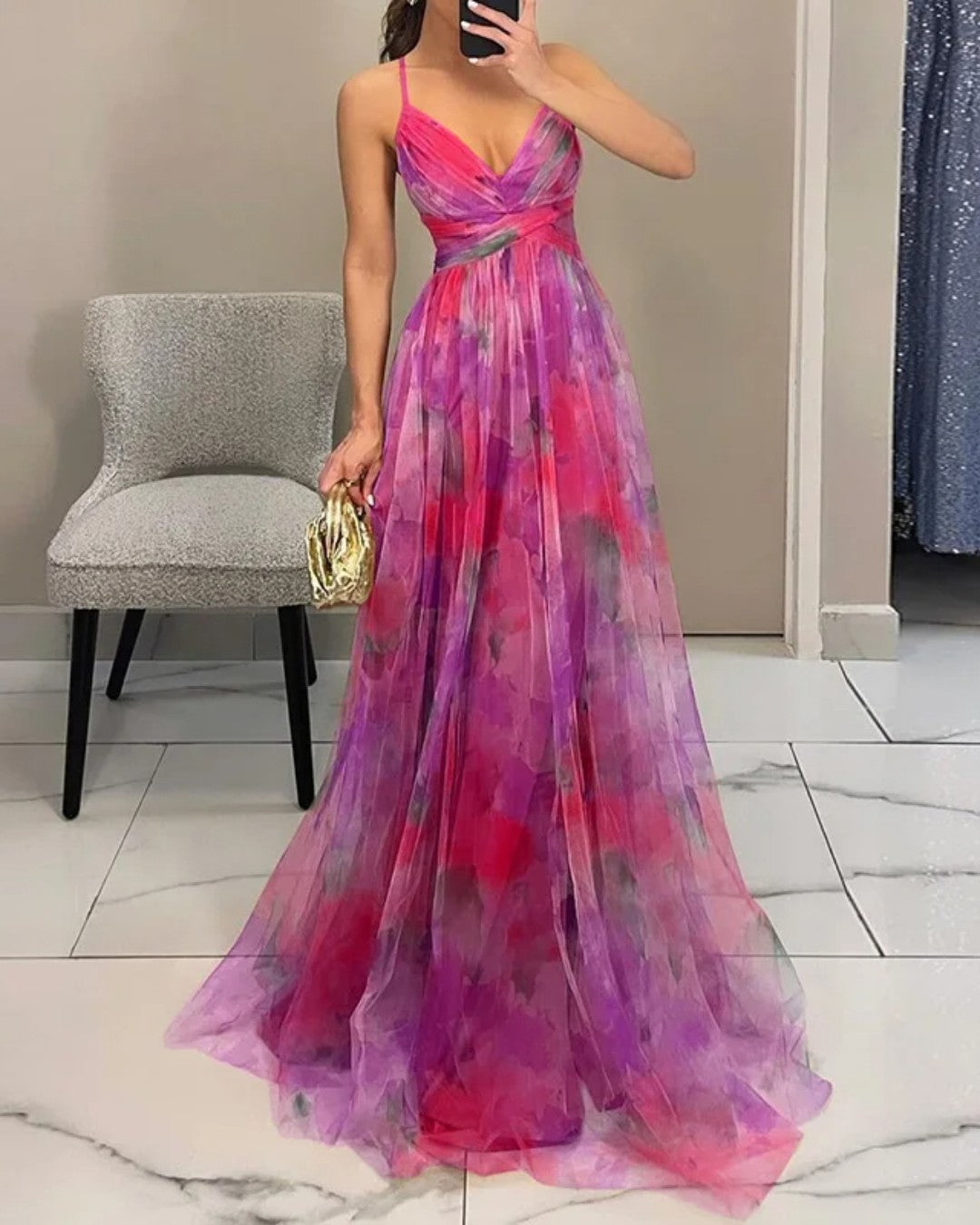 Floral Maxi Dress | Spaghetti Strap Watercolor Print