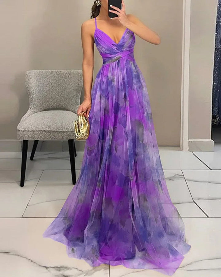 Floral Maxi Dress | Spaghetti Strap Watercolor Print
