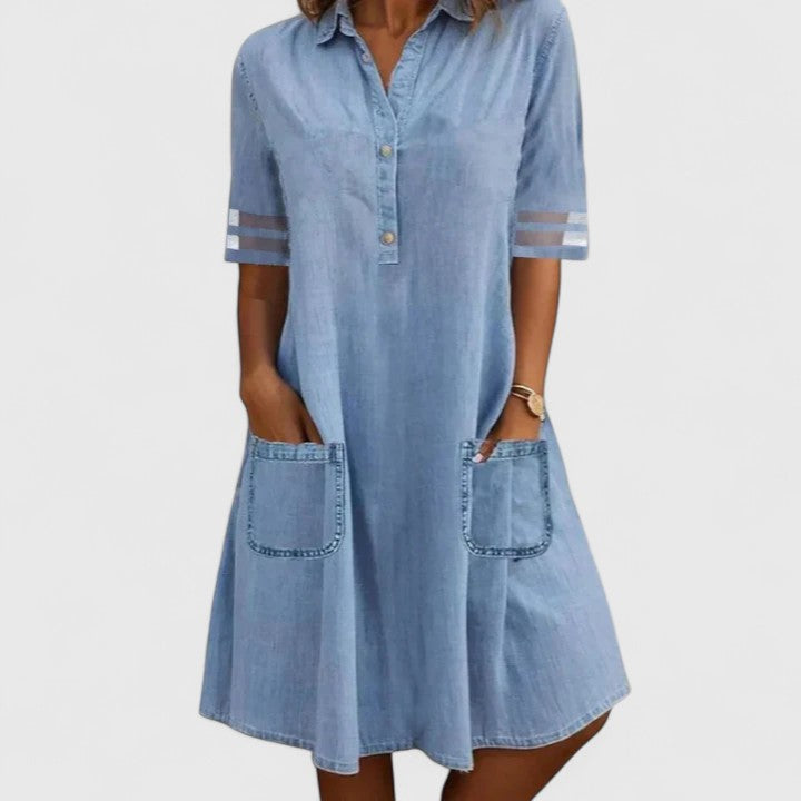 Denim Shirt Dress with Pockets | Classic Button Front