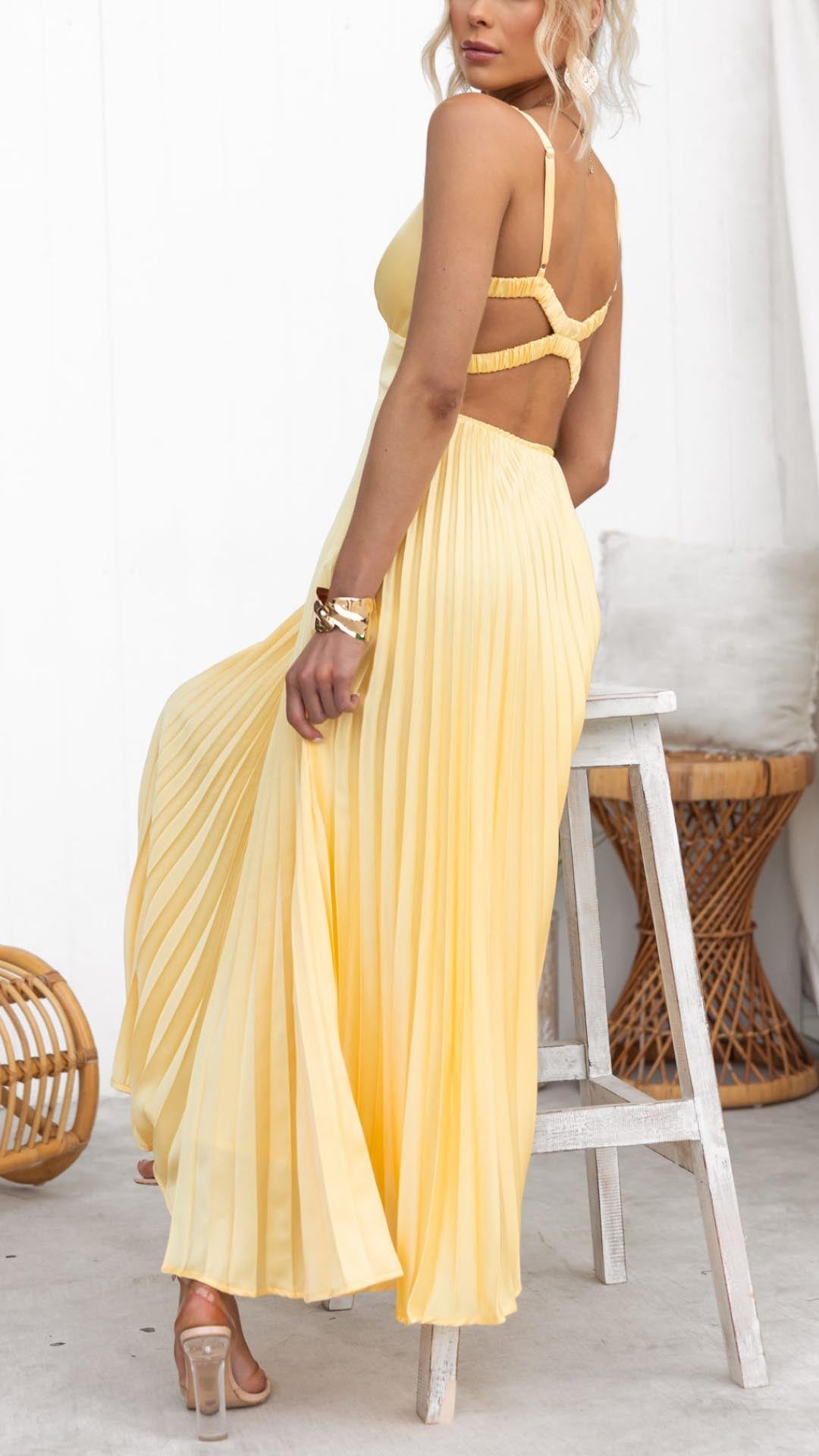 Violet & Grace™ | Pleated V-Neck Maxi Dress