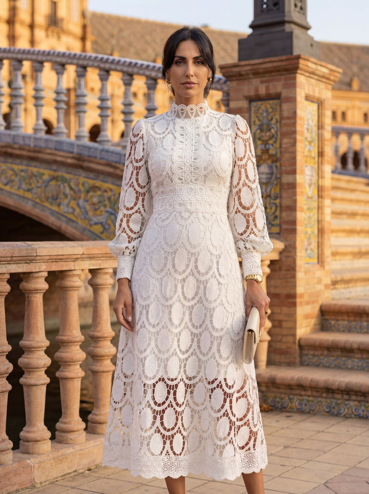 Turtleneck Dress for Women - Long Sleeve Knee Length Elegant Dress