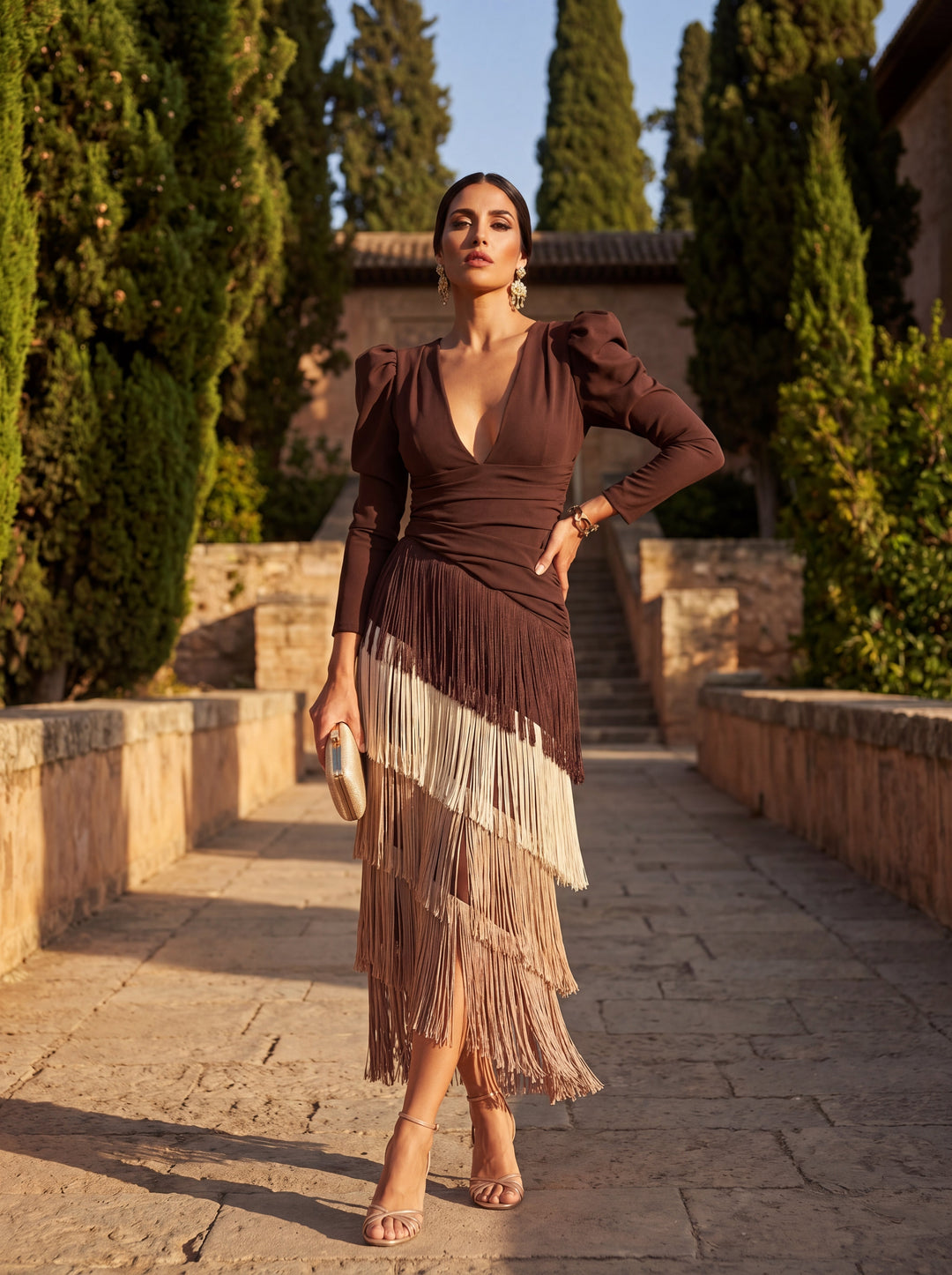 Fringe Maxi Dress V-Neck Sage Green Evening Gown – Ella Rose Malibu