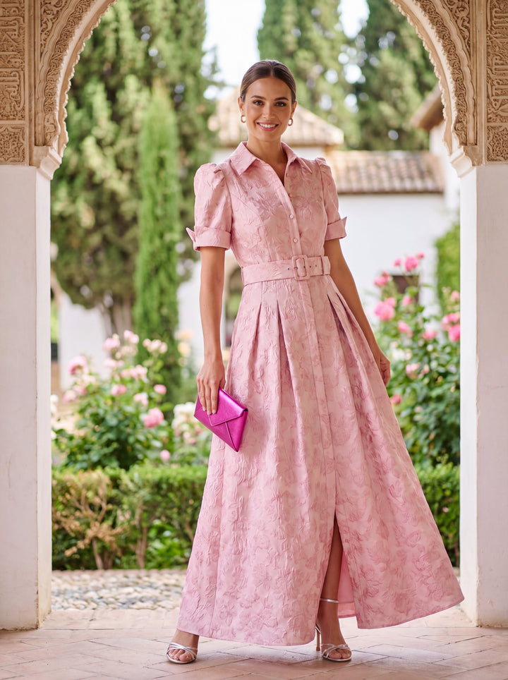 Floral Maxi Dress for Wedding Guest - Pink Formal Gown