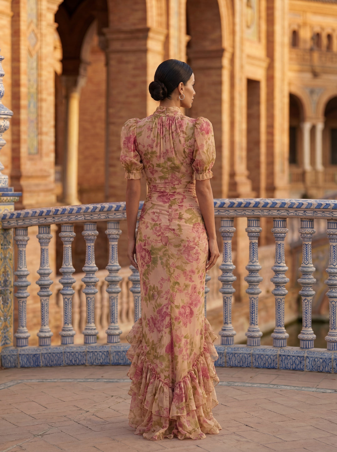Floral Maxi Dress for Wedding Guest with Puff Sleeves