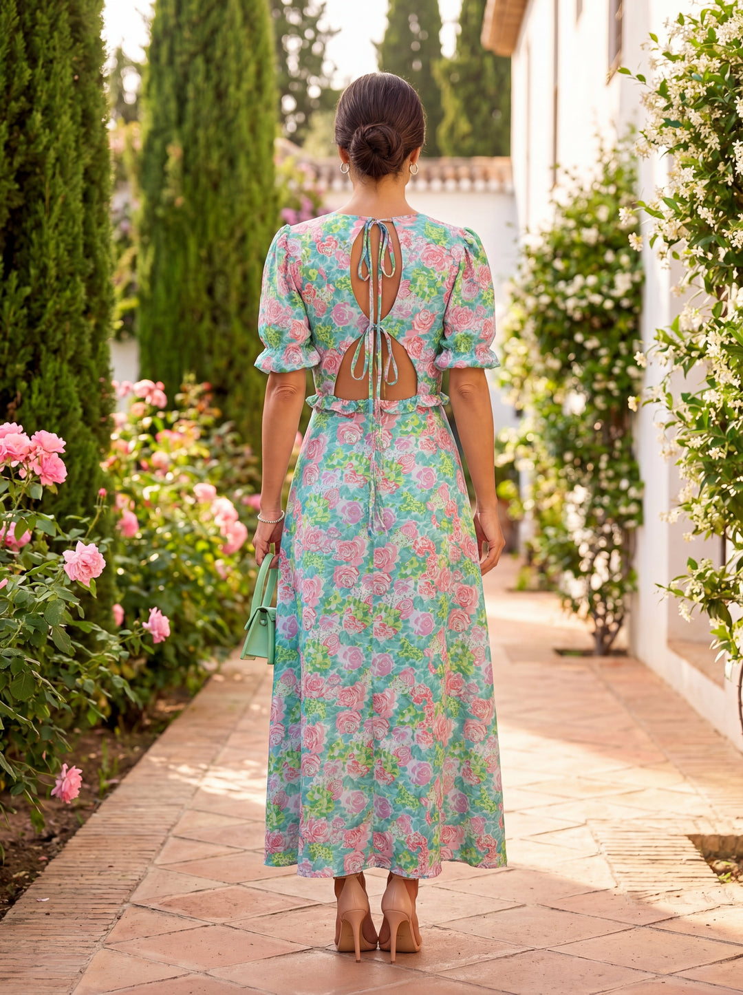 Garden Floral Midi Dress | Rose Print Summer Dress