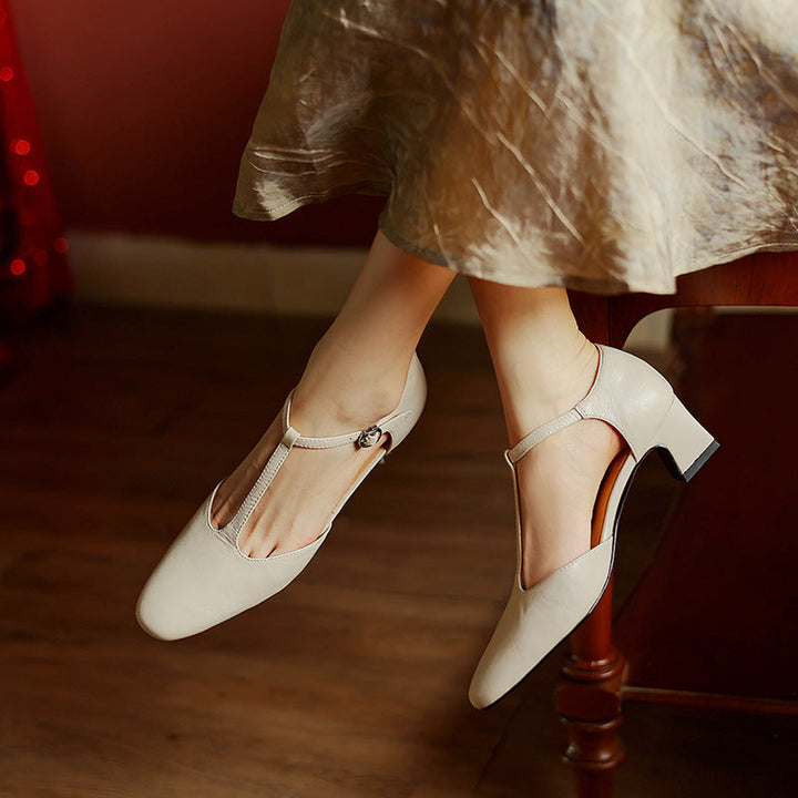 Althea | Leather T-Strap Heels