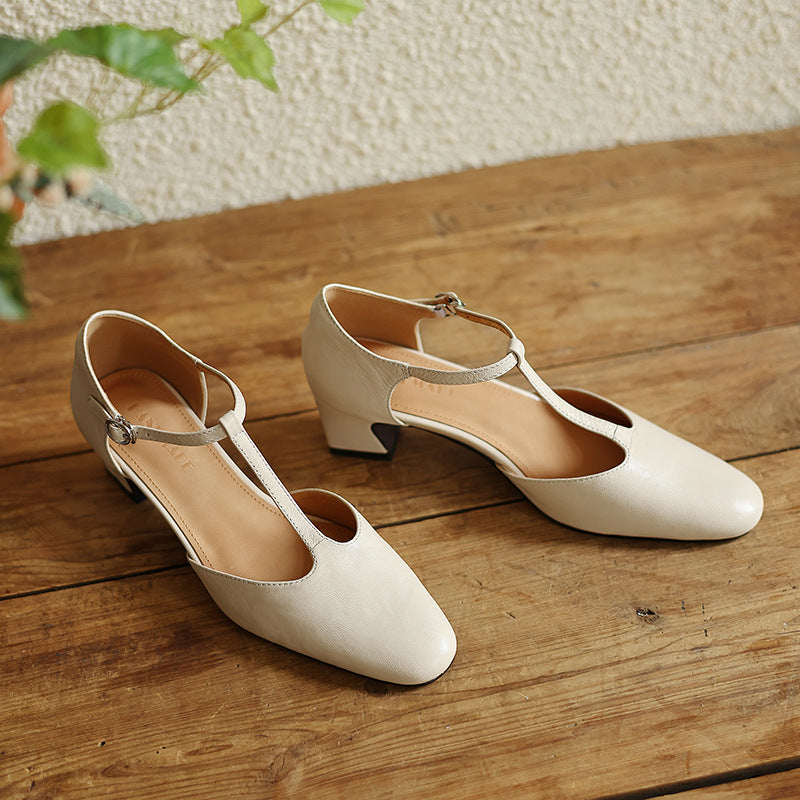 Althea | Leather T-Strap Heels