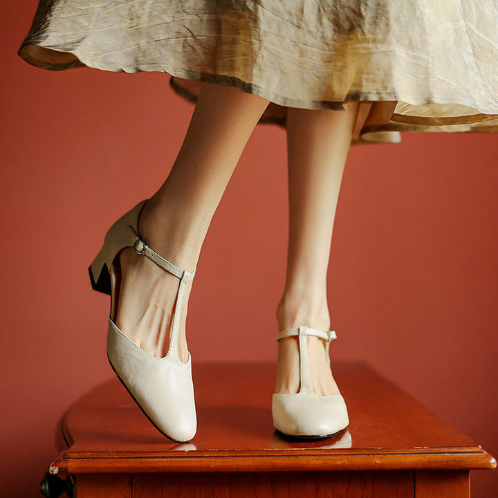 Althea | Leather T-Strap Heels