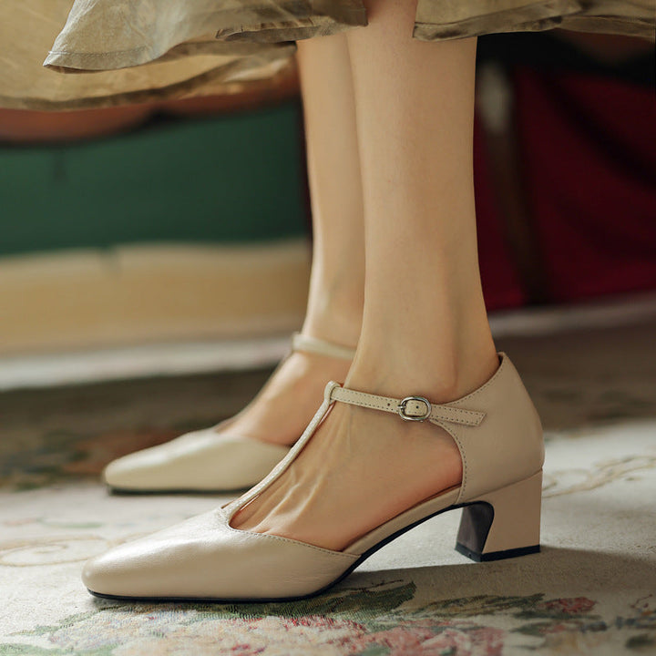 Althea | Leather T-Strap Heels