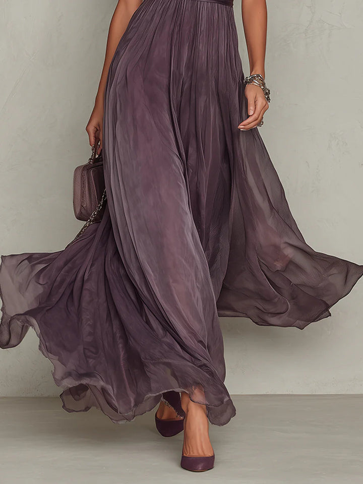 Purple Lace Maxi Dress for Wedding Guest - Elegant Chiffon Gown