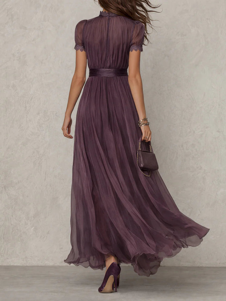 Purple Lace Maxi Dress for Wedding Guest - Elegant Chiffon Gown