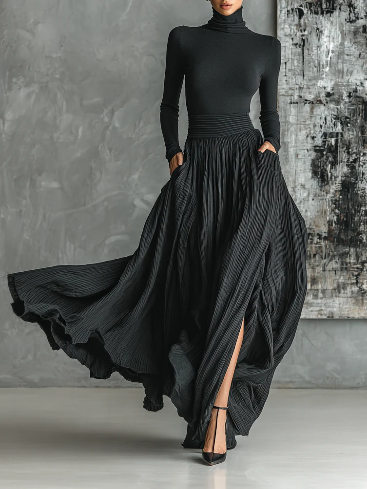 Avery | Black Turtleneck Skirt Set