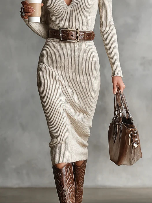 Lunori™ Valériea | Chic Fitted Midi Dress