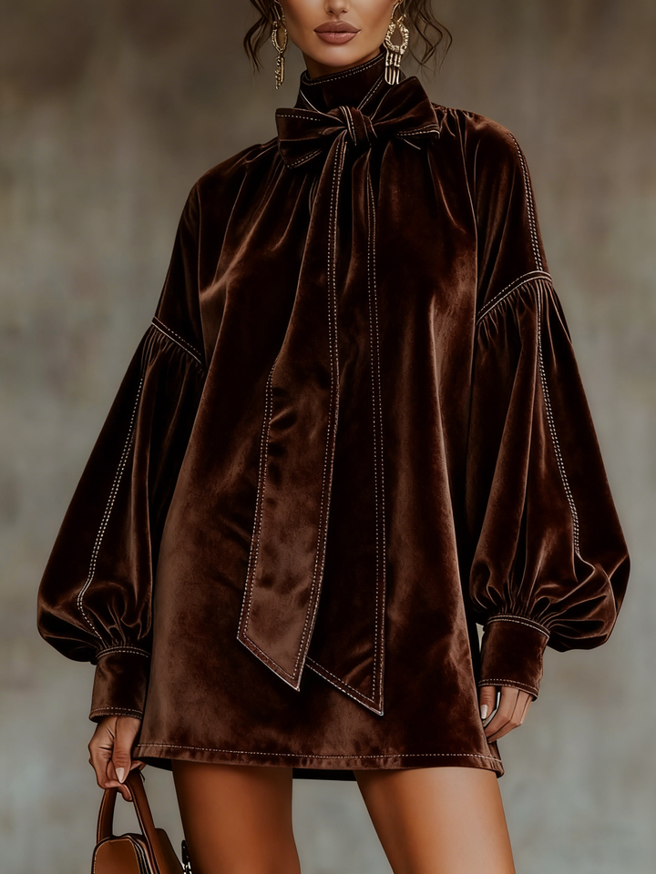 Lunori™ | Valentina – Mini Velvet Dress with Bow