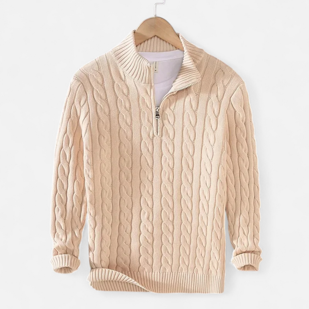 Roselains | Men’s Thick-Knit Turtleneck Zip Sweater