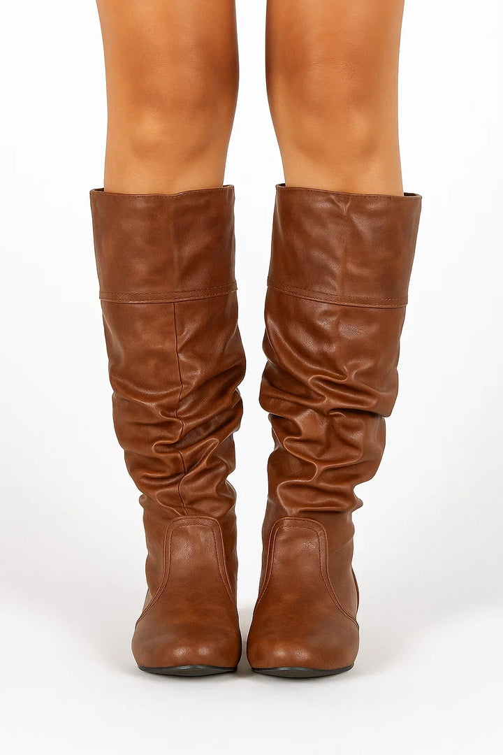 Women's Black Knee High Boots Synthetic Slouchy Design with Low Heel