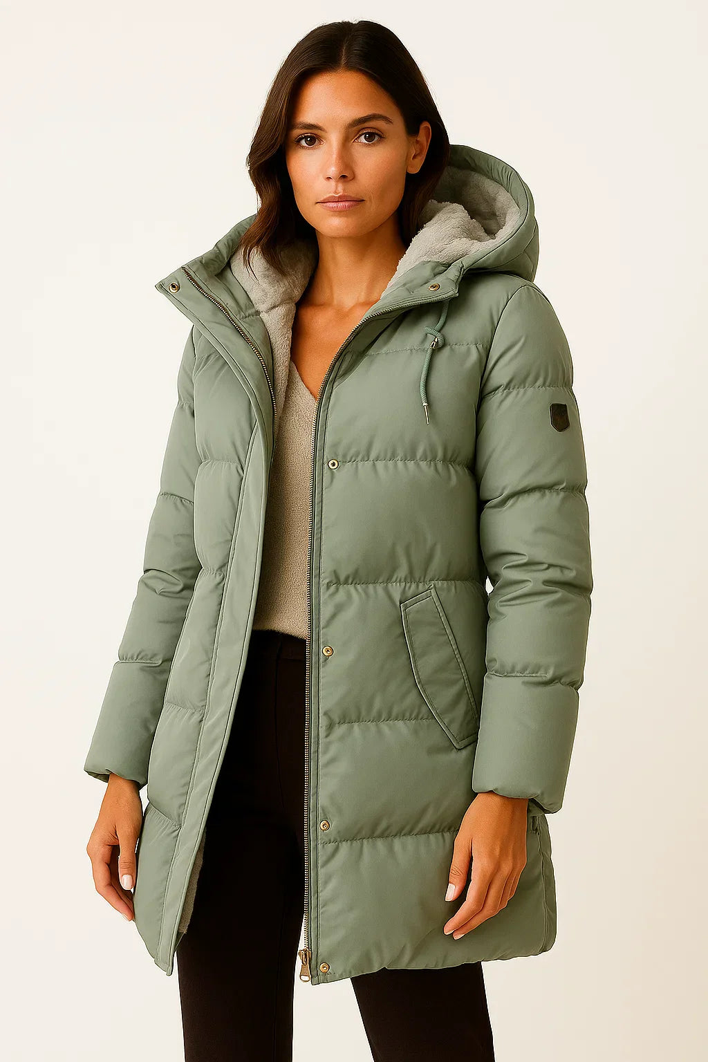 Women's Black Puffer Jacket Insulated Polyester Elegant Design for Fall and Winter