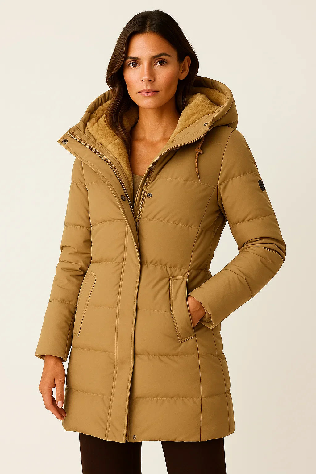 Women's Black Puffer Jacket Insulated Polyester Elegant Design for Fall and Winter
