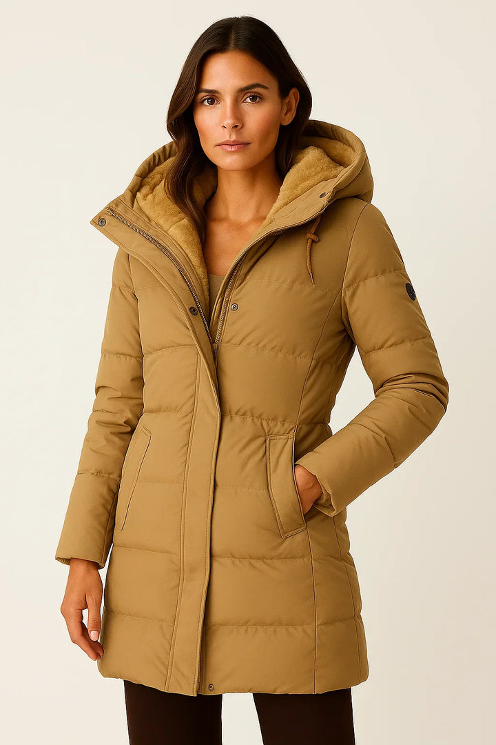 Women's Black Puffer Jacket Insulated Polyester Elegant Design for Fall and Winter