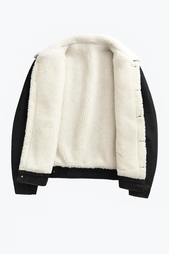 Men's Fleece Jacket Denim Thickened Winter Loose Fit