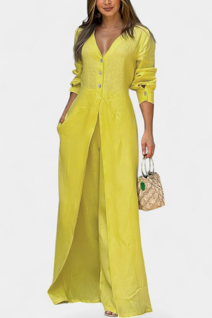 Whitney V-Neck Fluid Jumpsuit with Front Slit