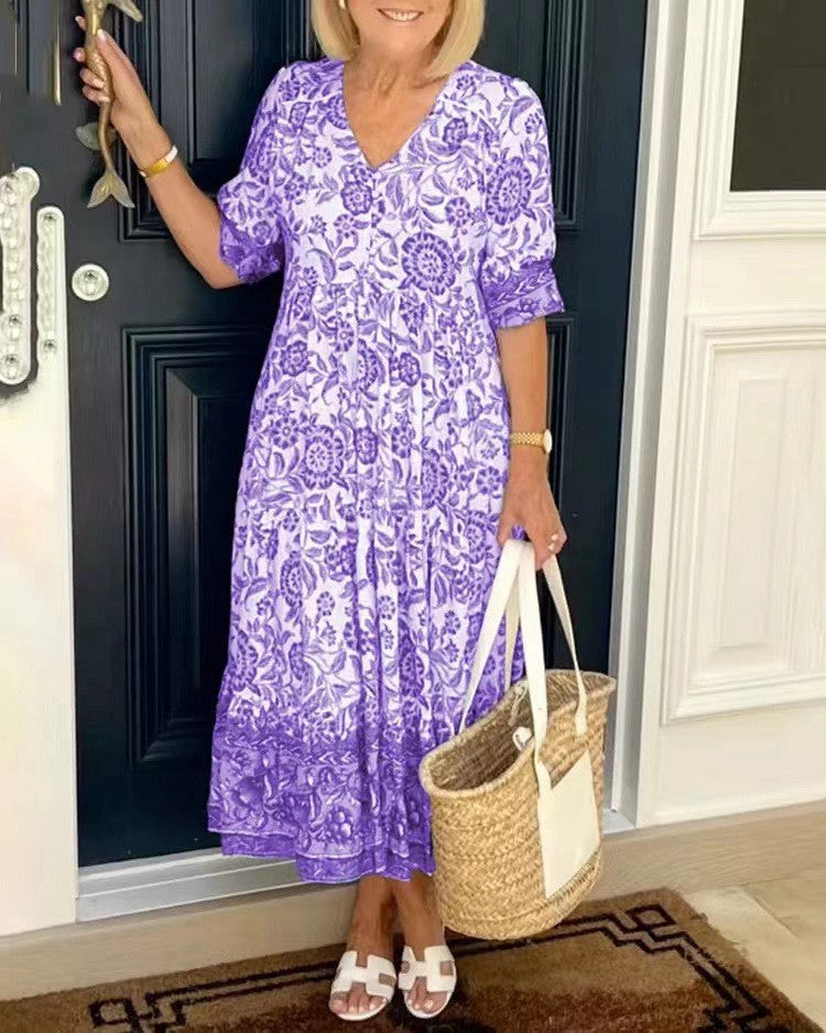 Floral Maxi Dress with V-Neck for Women