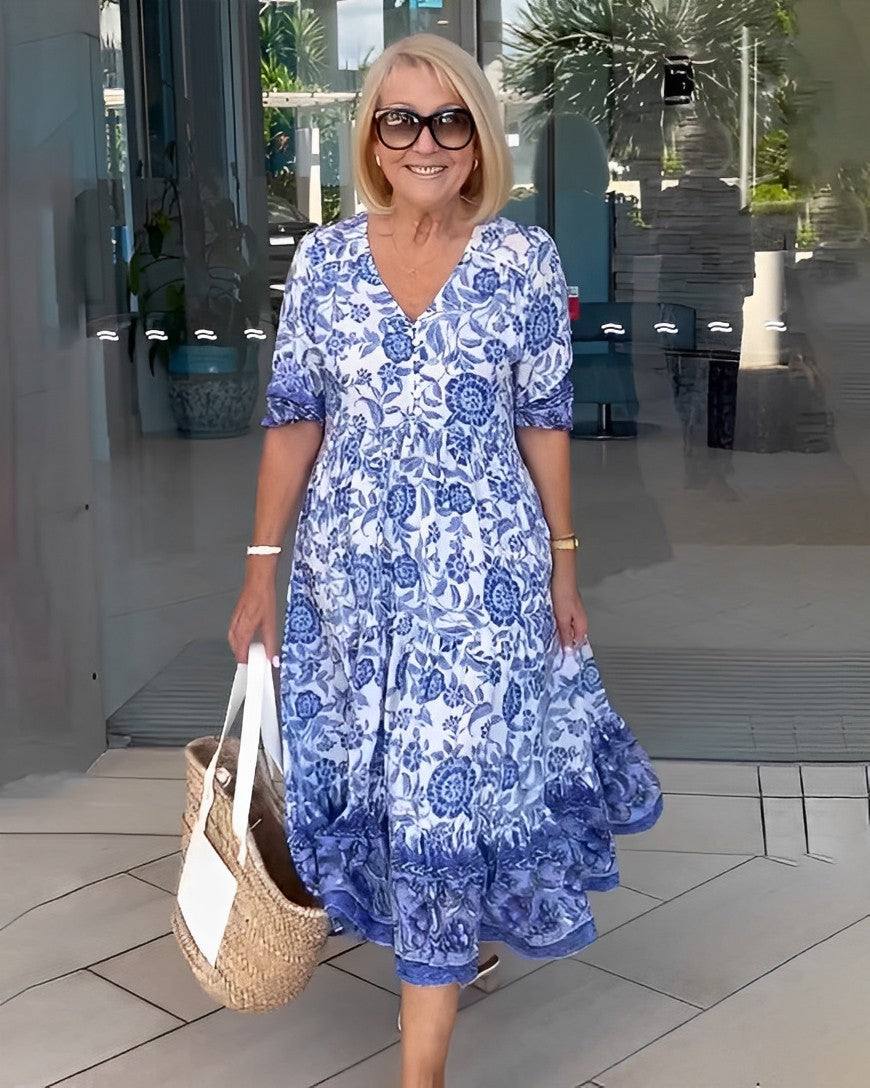 Floral Maxi Dress with V-Neck for Women