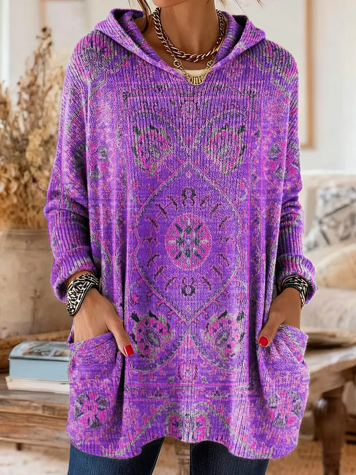 Retro Ethnic Print Hooded Knit Tunic