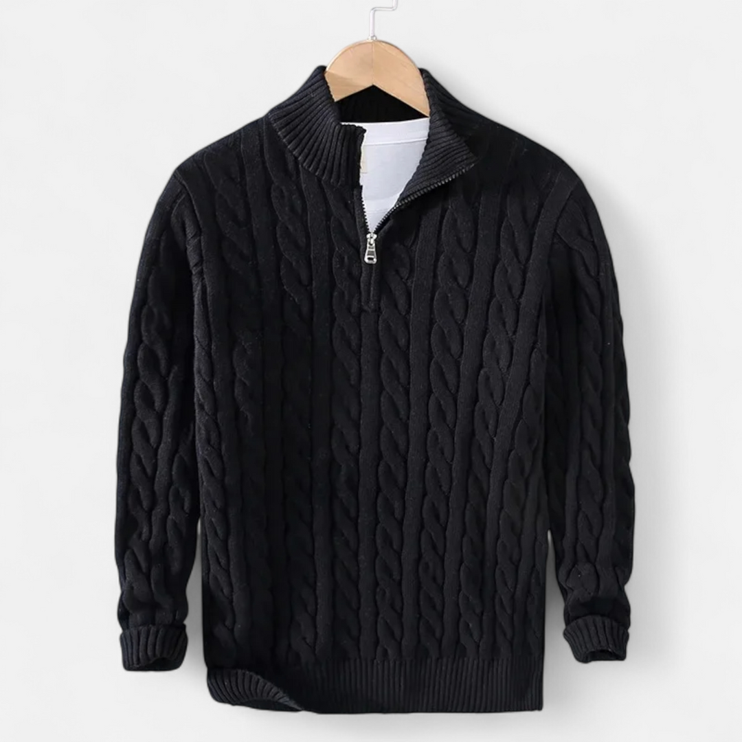 Roselains | Men’s Thick-Knit Turtleneck Zip Sweater