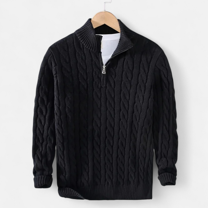 Roselains | Men’s Thick-Knit Turtleneck Zip Sweater