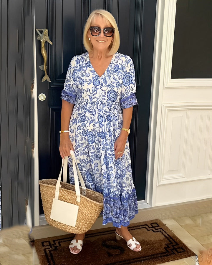 Floral Maxi Dress with V-Neck for Women