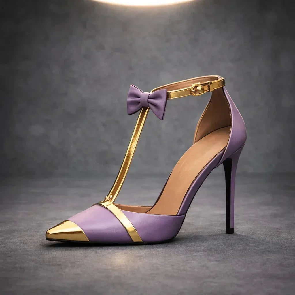 Stiletto Heels for Women - Leather Bow Ankle Strap Dress Shoes