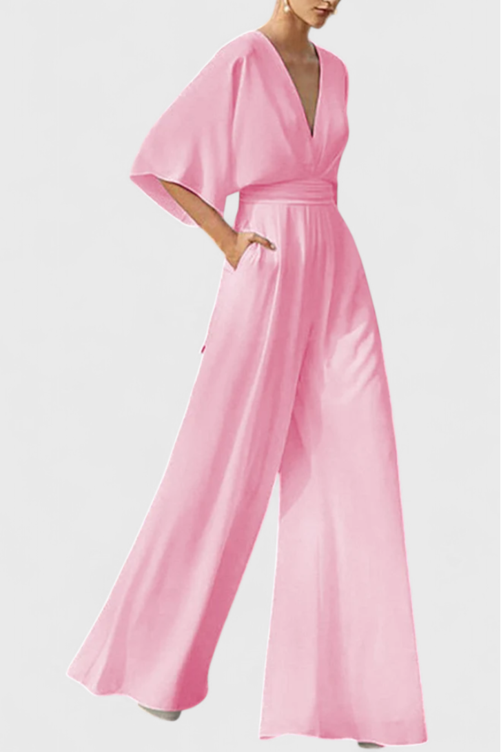Isaura Chic Jumpsuit with Cape Sleeves and V-Neck Design