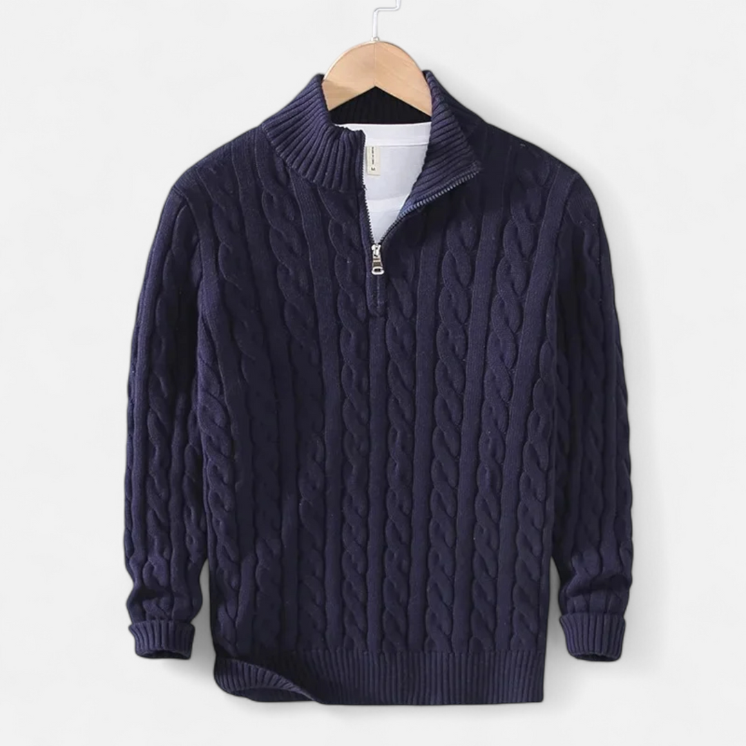 Roselains | Men’s Thick-Knit Turtleneck Zip Sweater