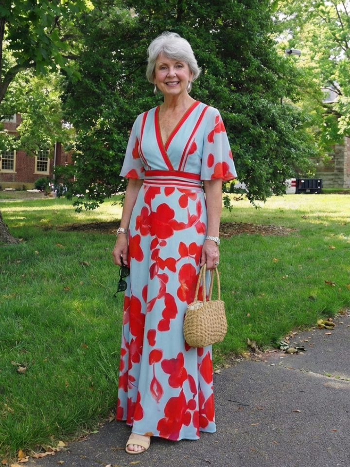 V Neck Short Sleeve Floral Maxi Dress