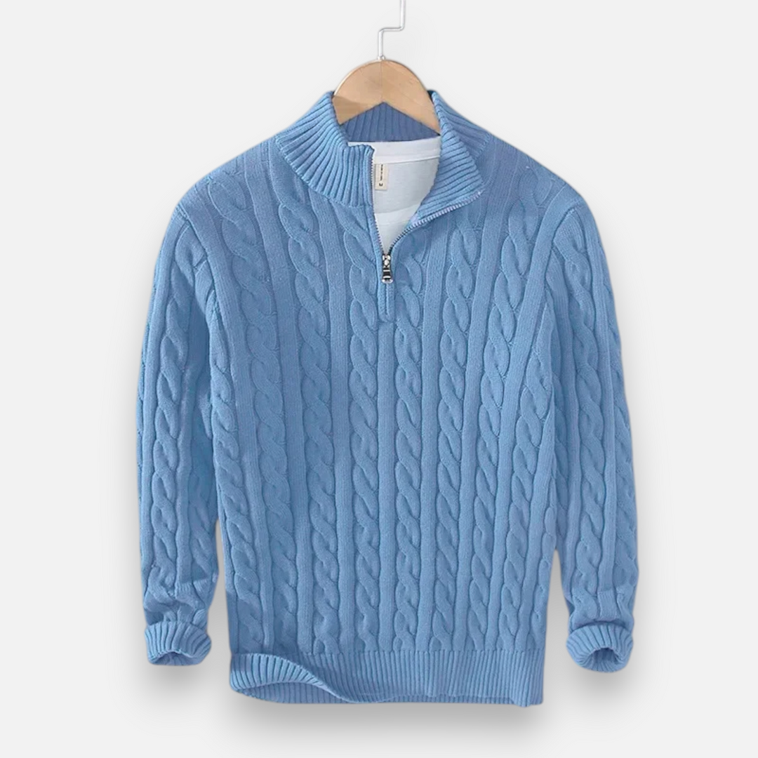 Roselains | Men’s Thick-Knit Turtleneck Zip Sweater