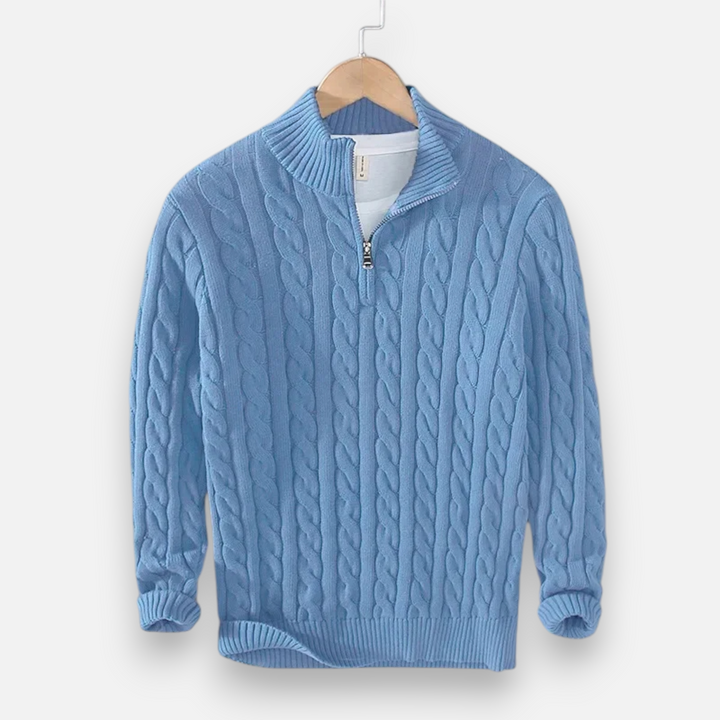 Roselains | Men’s Thick-Knit Turtleneck Zip Sweater