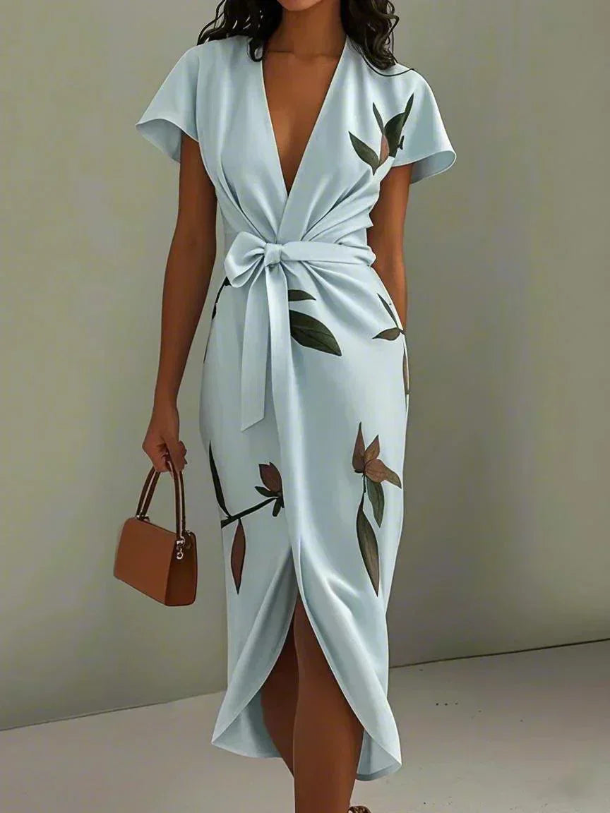 Wrap Dress for Women - Elegant Floral Print Midi Dress