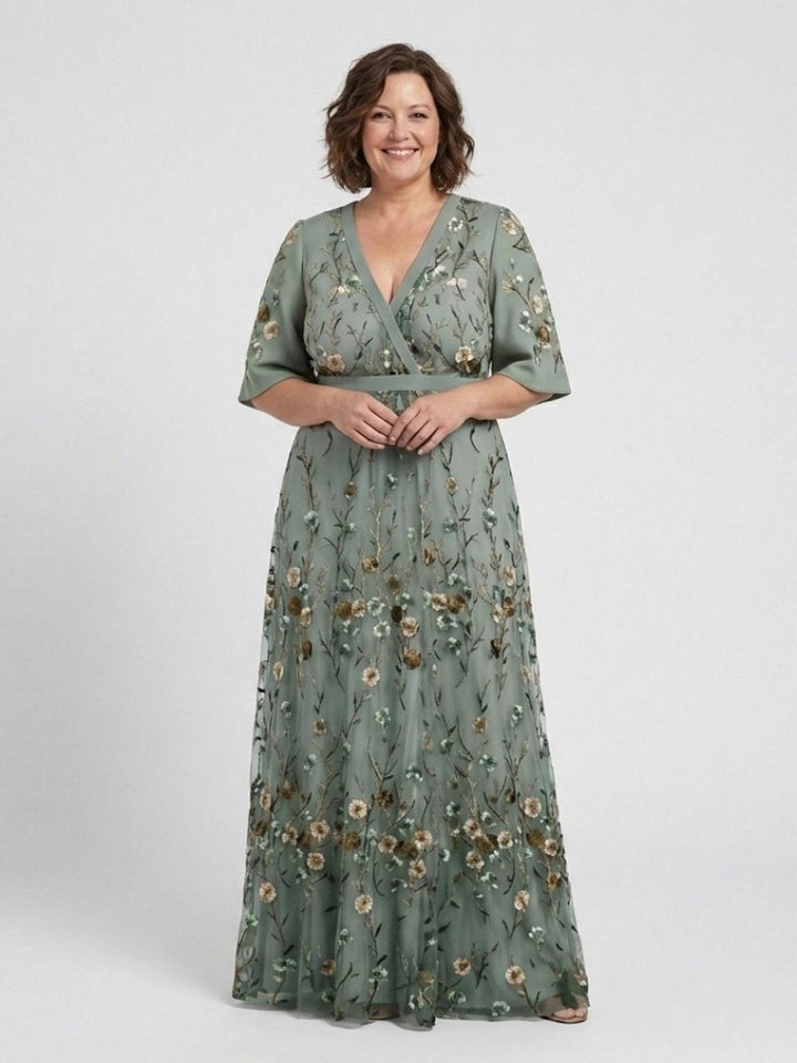 Violet & Grace™ | Floral V Neck Short Sleeve Maxi Dress