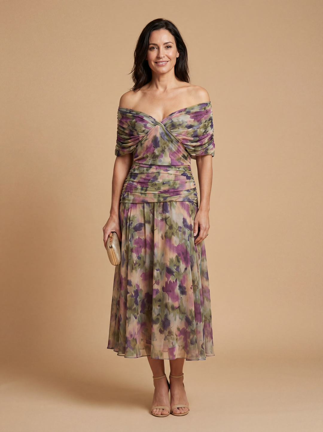 Elegant V-Neck Maxi Dress with Pleated Waist for Women