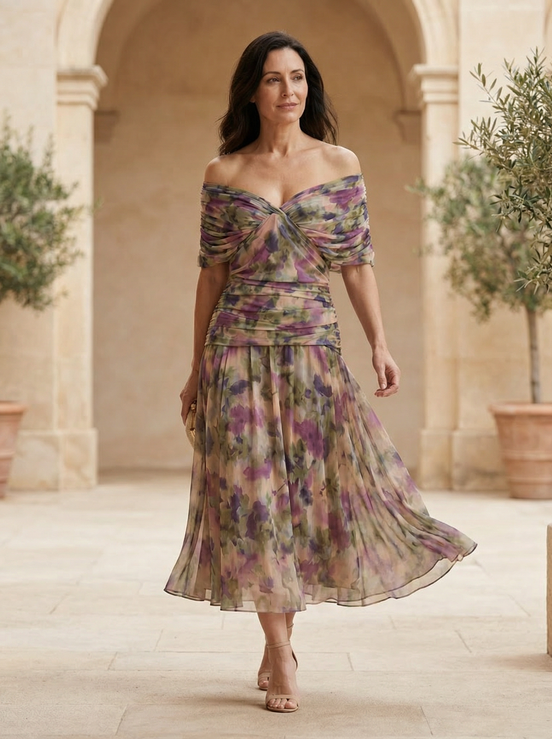 Elegant V-Neck Maxi Dress with Pleated Waist for Women