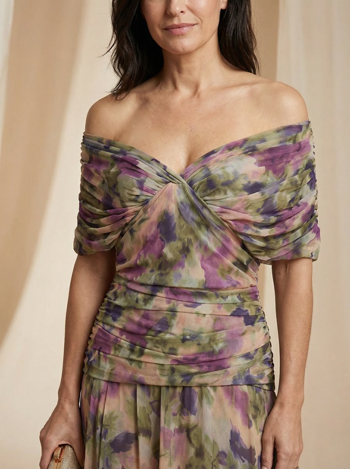 Elegant V-Neck Maxi Dress with Pleated Waist for Women