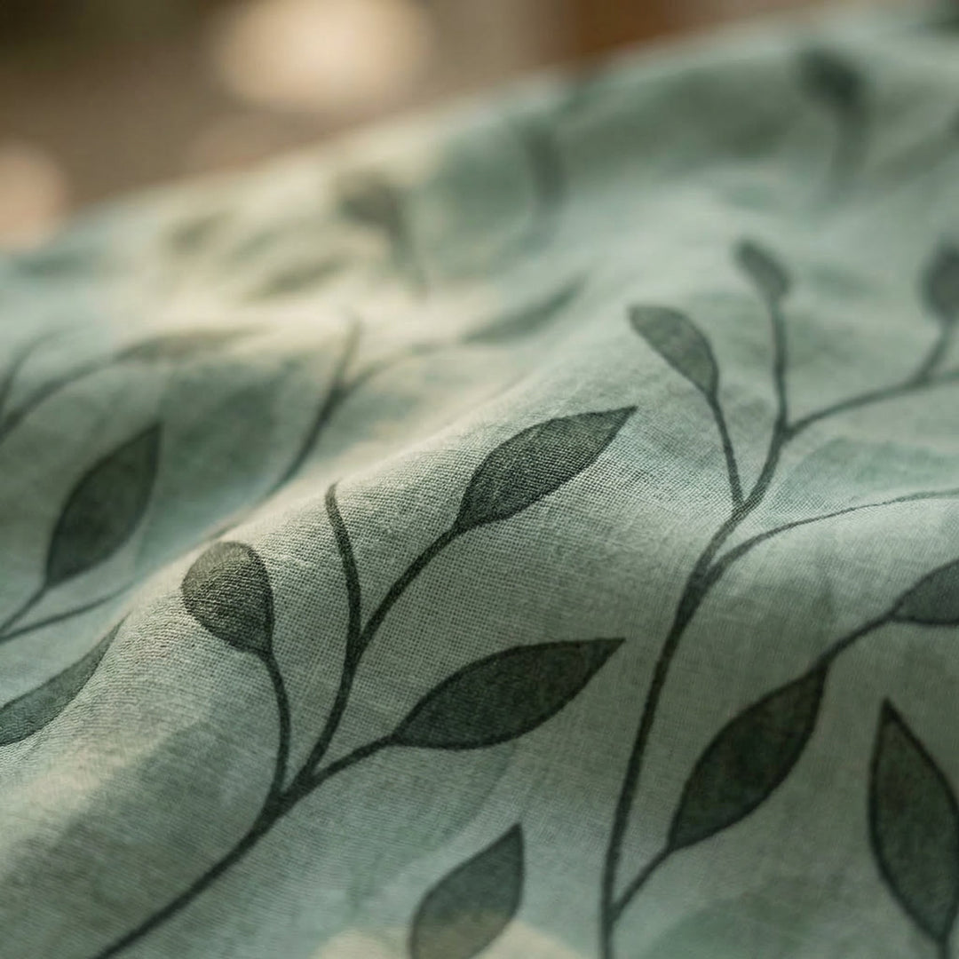 Cotton Summer Dress with V-Neck | Elegant Leaf Print Dress