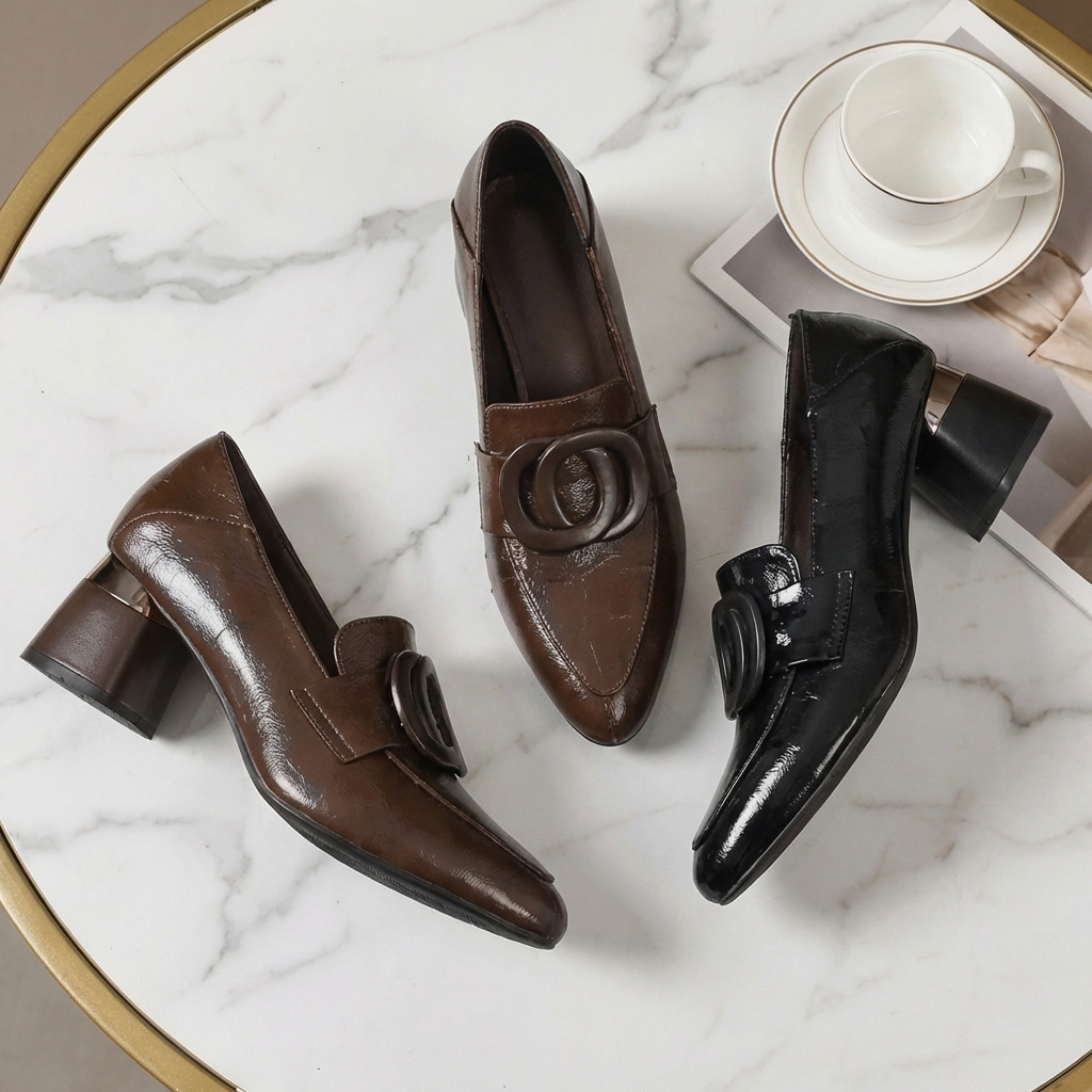 Orlina | Leather Loafer Heels