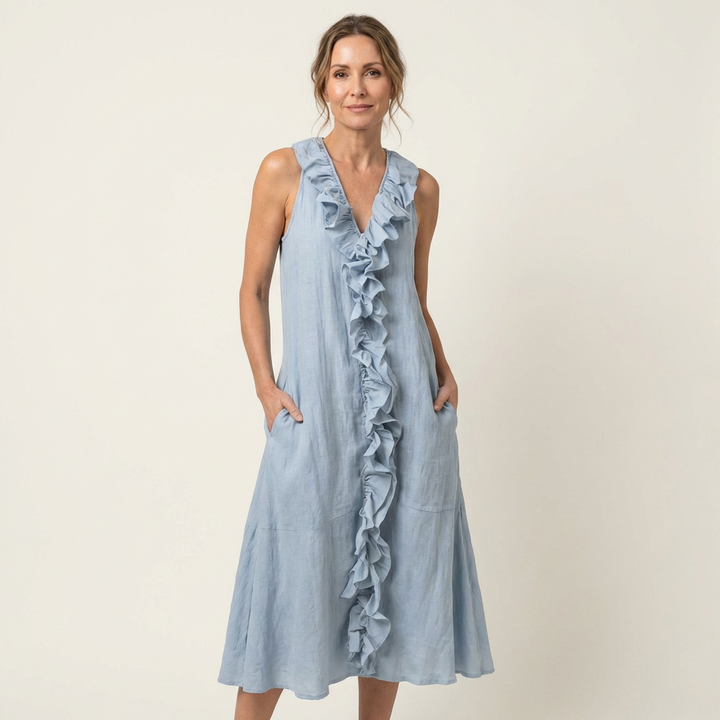 Vicky | Ruffle-Front V-Neck Sleeveless Maxi Dress